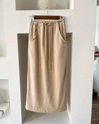 string corduroy banding skirt