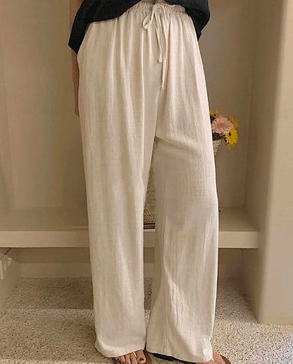 natural linen banding pants