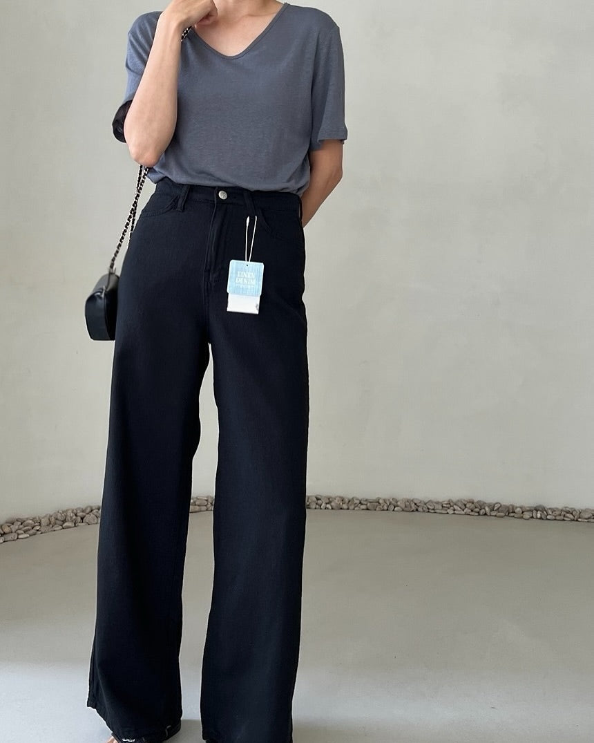 ana linen denim pants